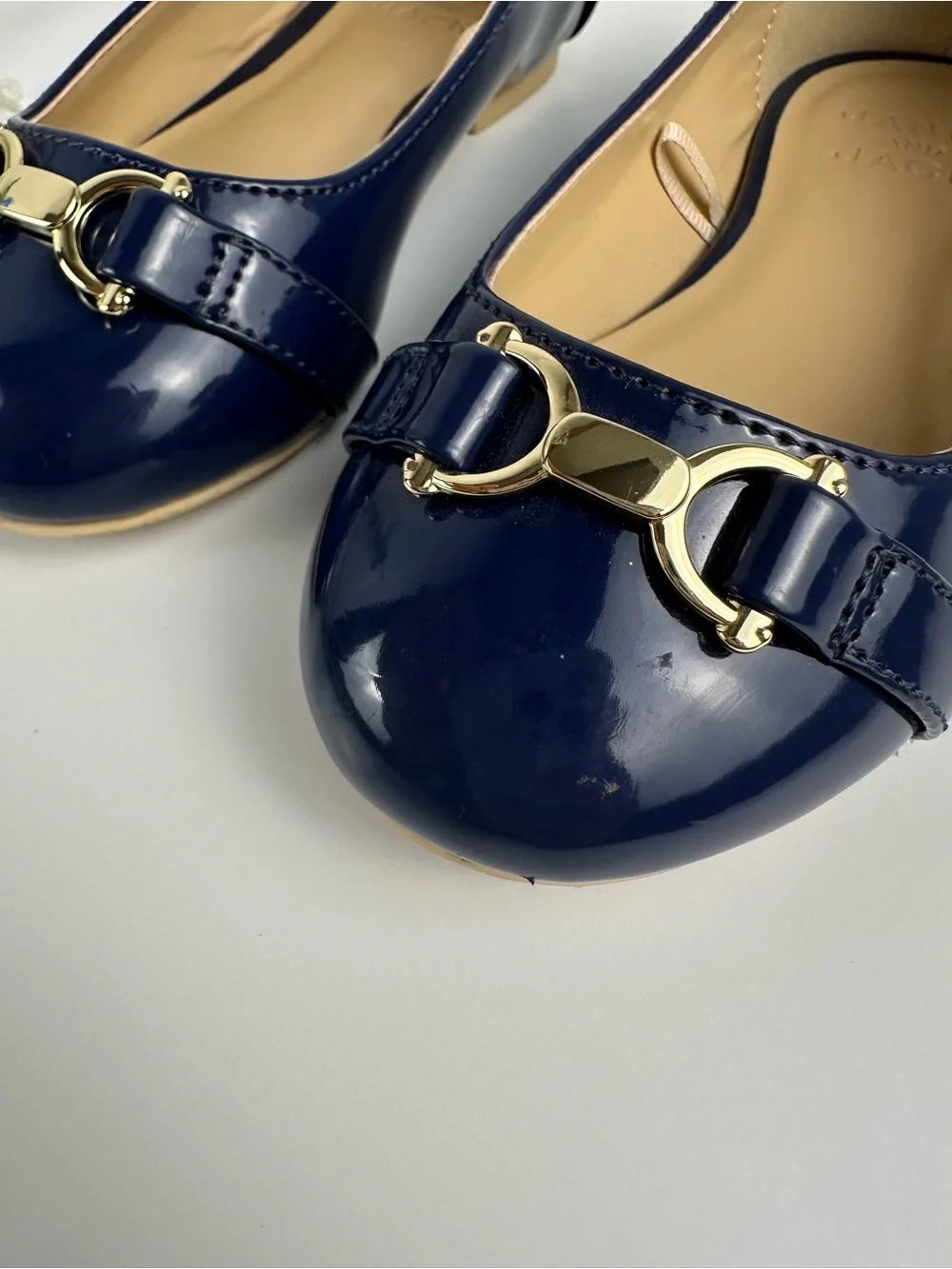 Janie and Jack Girls Navy Patent Ballet Flats Gold Hardware Size 9